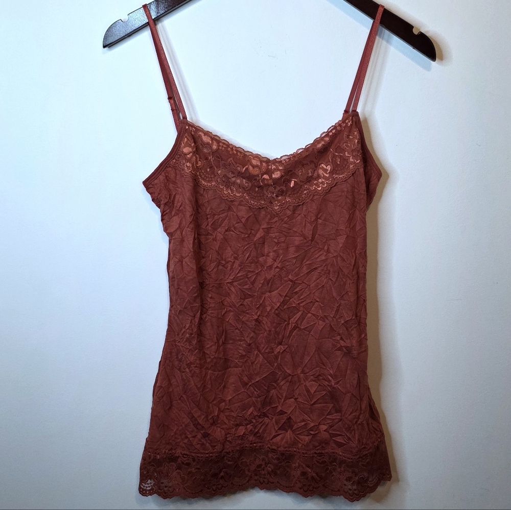 Maurices Rust Orange Lace Trim Crinkle Cami Y2K Boho Fairy Grunge Size Medium